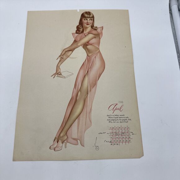 4 Pin-Ups 1946 Vargas Esquire Calendar Pages Lot March April May November Vtg - Picture 6 of 16